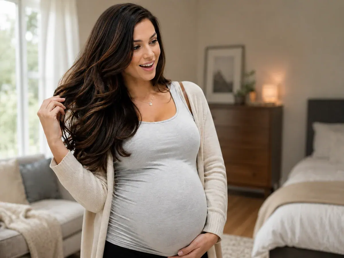 Kayla pregnant, with thick shiny hair