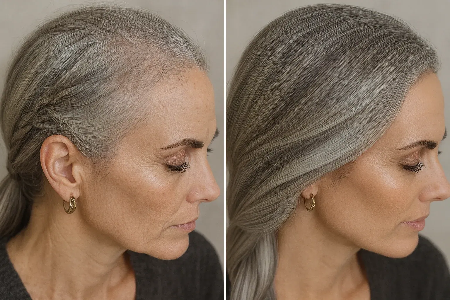 Denise R., 57 &mdash; temple and hairline, before and after 90 days