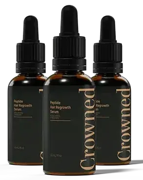 Three bottles of Crowned® Peptide Hair Regrowth Serum